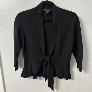 White House Black Market Black Cropped 3/4 Sleeve Cardigan w/Tie Closure XS